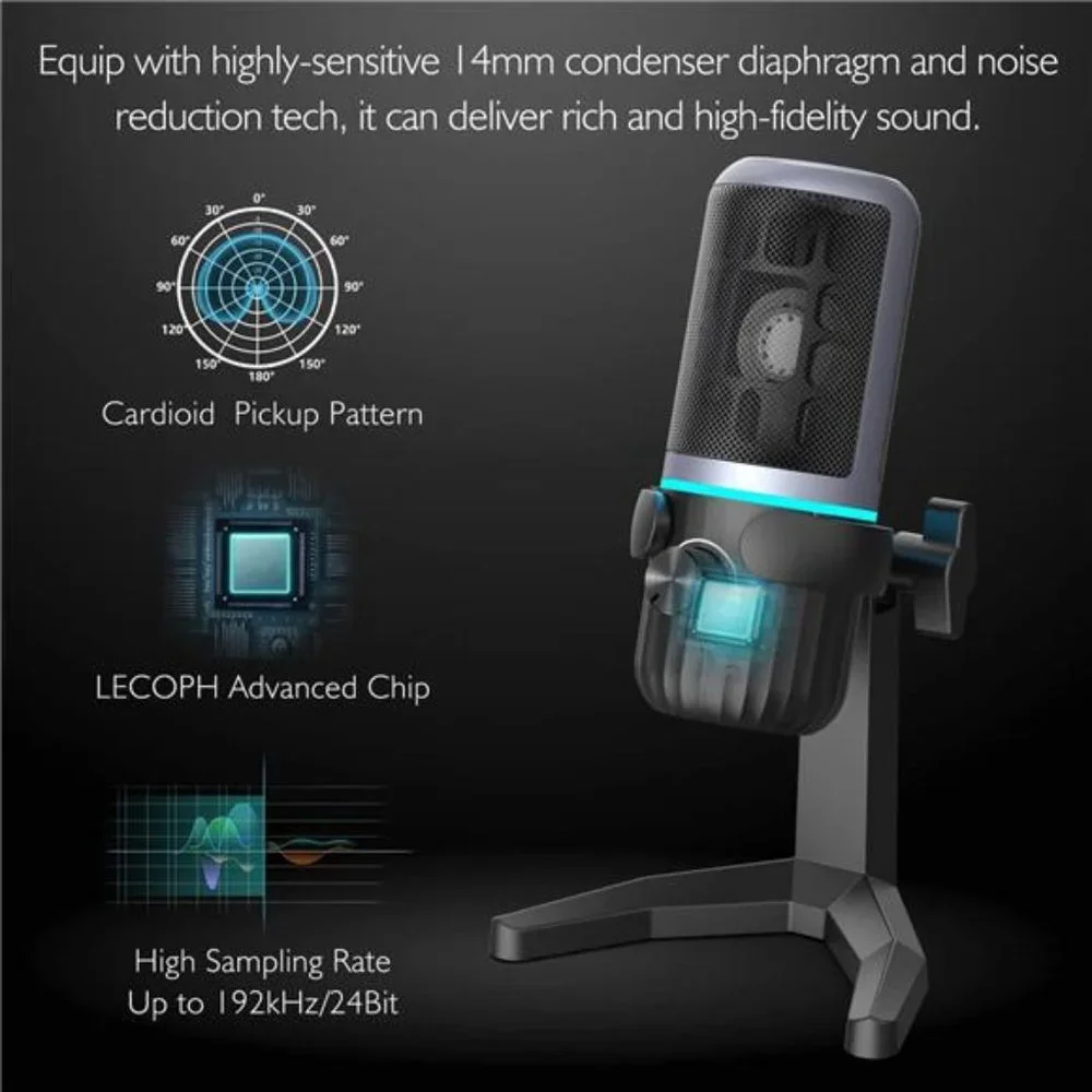 USB Microphone, Condenser Mic for PC/Laptop with Volume Control and Mute Button
